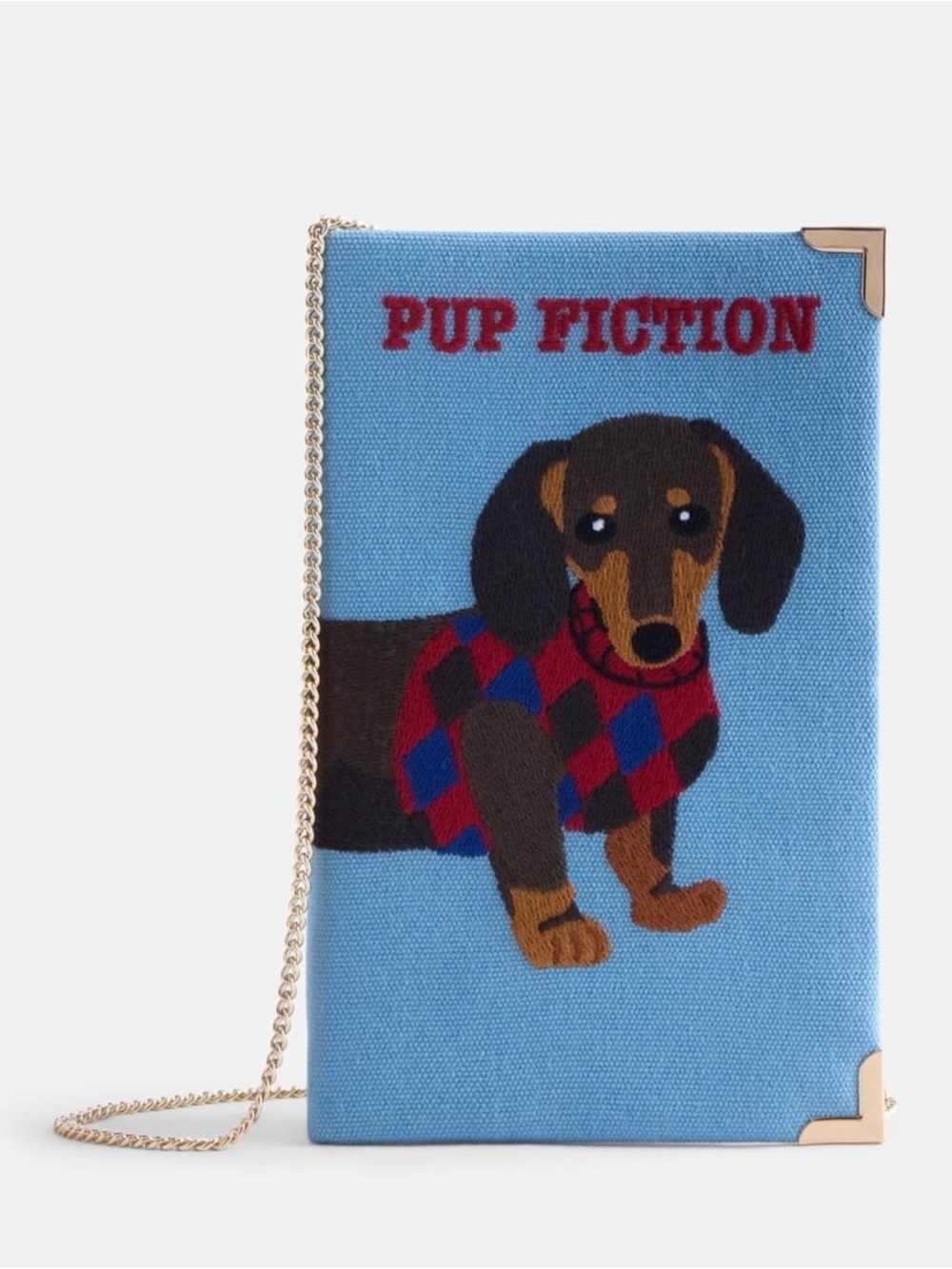 * Light Blue Canvas 'Pup Fiction' Dachshund Crossbody Bag